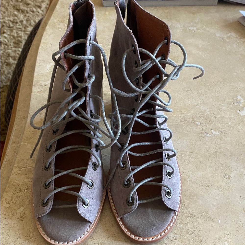 Jeffrey Campbell Taupe Lace-Up Boots